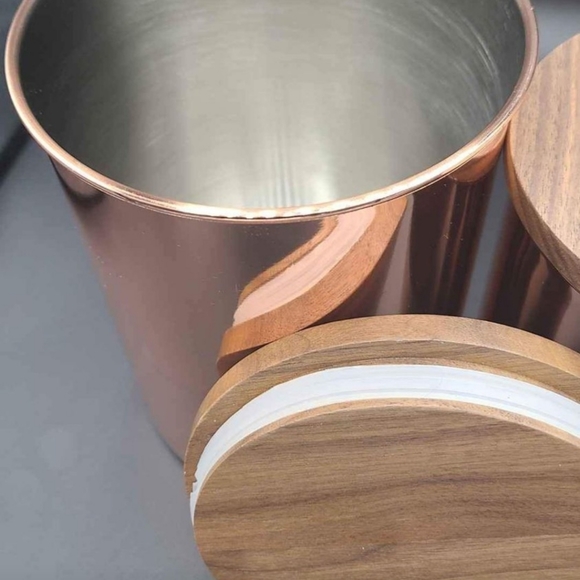 Martha Stewart 2 piece copper plated container set NEW heavy WALNUT LID - Picture 3 of 4